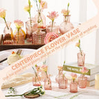 24PCS Mini Bud Vases As Wedding Centerpieces for Tables,Clear Bud Vases for Flowers,Small Flower Vases Suitable for Birthday Party,Anniversary,Wedding Reception,Baby Shower (Pink, 24PCS)