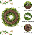 DDHS Large Boxwood Wreath Front Door 24'' Artificial Spring Wreaths for Front Door Farmhouse Wedding Green Year Round Indoor Outdoor for Summer Wreath st Patrick's Day Decoration -(Hello Sign)
