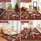 U'Artlines Red Christmas Area Rug 8x10,Floral Large Rugs for Living Room, Non Slip Non Shedding Floral Vintage Low Pile Carpet for Bedroom, Dining Room,Classroom,Farmhouse,Office (Red)
