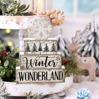 Lineshading 4 Pcs Winter Table Decorations Wooden Snowflake Decor Winter Tiered Tray Decor Rustic Snow Block Signs Gift Farmhouse Christmas Centerpiece for Wonderland Party Kitchen Home