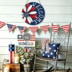 4th of July Decorations Memorial Day Door Sign 12x12 Inch American Patriotic Wood Door Hanger Independence Day Wreath Red White Blue Flower Welcome Hanging Sign for Front Porch Farmhouse Decorations