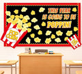 Popcorn Bulletin Board for Classroom Decorations Happy New Year Classroom Bulletin Board Set DIY Crafts Movie Themed Paper Cutouts for Students Wall Popcorn Holiday Celebration Party Supplies Decor