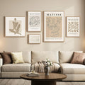 Large Framed Matisse Wall Art Set of 5, Neutral Beige Abstract Geometric Botanical Canvas Prints, Modern Minimalist Wall Decor for Living Room, Bedroom, Dining Room, Hallway, or Office