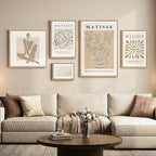 Large Framed Matisse Wall Art Set of 5, Neutral Beige Abstract Geometric Botanical Canvas Prints, Modern Minimalist Wall Decor for Living Room, Bedroom, Dining Room, Hallway, or Office