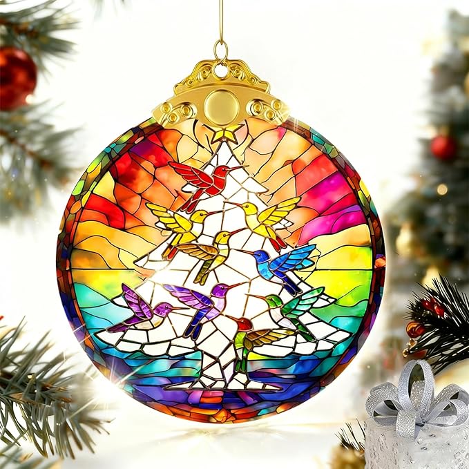 Hummingbird Stained Glass Thank You Gifts for Women Christmas Tree Decorations Crystal Ornaments Appreciation Gifts for Coworkers Teacher Best Friend Boss Birthday Gifts for Mom Car Hanging Ornament