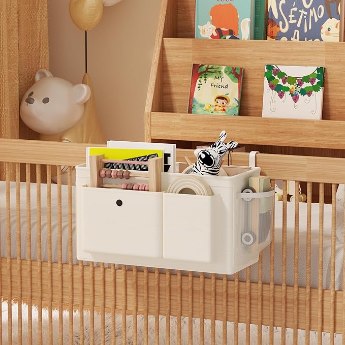 Edudif Bedside Caddy Bedside Organizer with Fixed Straps & Water Bottle Holder, Bunk Bed Caddy ideal for Home, Dorm, Hospital, Crib, Versatile Bedside Storage Solution