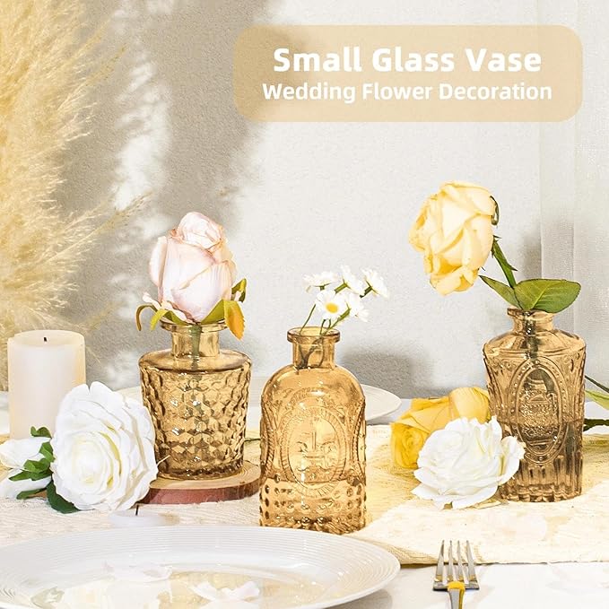 Mini Bud Vases As Wedding Centerpieces for Tables,Clear Bud Vases for Flowers,Small Flower Vases Suitable for Birthday Party,Anniversary,Wedding Reception,Baby Shower (Gold, 12PCS)