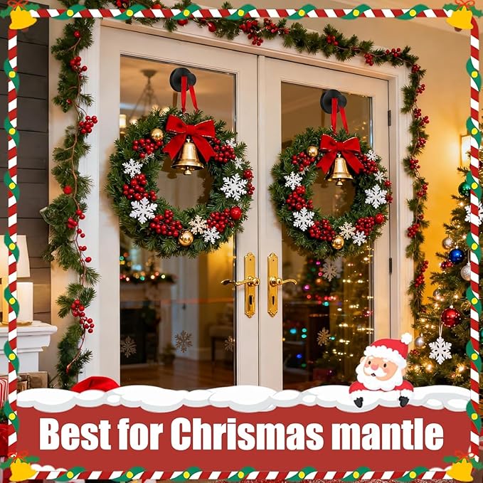 Black Wreath Door Hanger, Heavy Duty Wreath Suction Cup Hooks for Fall Halloween Christmas Decorations, 2 Pack Strong Reusable Wreath Hangers Welcome Sign Front Door Window Glass Indoor Outdoor