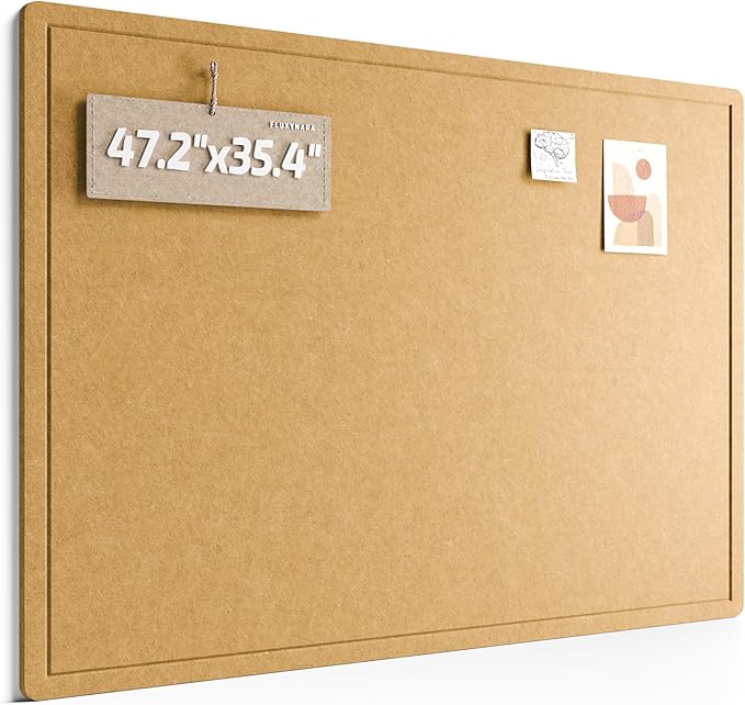 Fluxynara Large Bulletin Board, 47.2" x 35.4" Cork Board Alternative with 24 Safe Removable Adhesive Tabs, Foldable Felt Pin Board for Home Office, Classroom, Bedroom,Entryway for Walls—Mustard Yellow