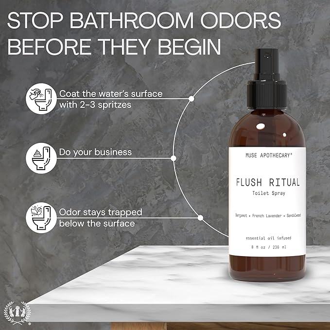 Muse Apothecary Flush Ritual - Aromatic & Refreshing Toilet Spray, Use Before You Go, 4 oz, Infused with Natural Essential Oils - Cara Orange + Fig + Blackberry Vanilla, 2 Pack