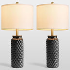 USumkky 24" Modern Ceramic Black Bedside Lamp Set of 2 Table Lamp for Bedroom Decor Farmhouse Table Lamp for Living Room Office Dorm