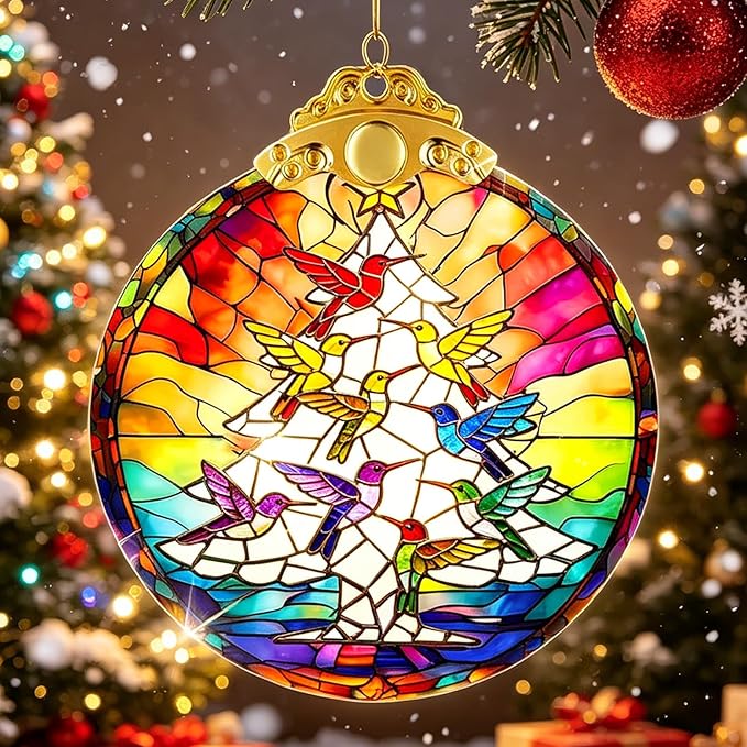 Hummingbird Stained Glass Thank You Gifts for Women Christmas Tree Decorations Crystal Ornaments Appreciation Gifts for Coworkers Teacher Best Friend Boss Birthday Gifts for Mom Car Hanging Ornament