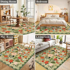 U'Artlines 5x7ft Vintage Floral Area Rug Machine Washable Ultra Soft Low Pile Non Slip Non Shedding Accent Floor Carpet for Living Room, Bedroom, Dining Room, Office (Green)