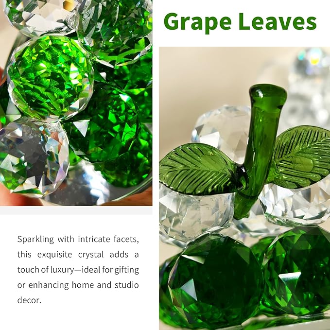 Grape Cluster Crystal Decor Sculpture, Sparkling High-Transparency Faceted Design, High-End Crystal with Mirror Base, Elegant Home/Office Display, Gift for Collectors & Fruit Lovers (Mixed Color)