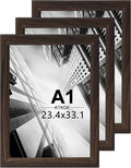 KTKDE A1 Picture Frame Set of 3, 23.4 x 33.1in Poster Frame Wooden Walnut -Horizontal or Vertical Wall Hanging for Home, Exhibition, Caffe Large Frame for Photos, Posters - Art Prints best gift