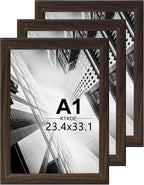 KTKDE A1 Picture Frame Set of 3, 23.4 x 33.1in Poster Frame Wooden Walnut -Horizontal or Vertical Wall Hanging for Home, Exhibition, Caffe Large Frame for Photos, Posters - Art Prints best gift