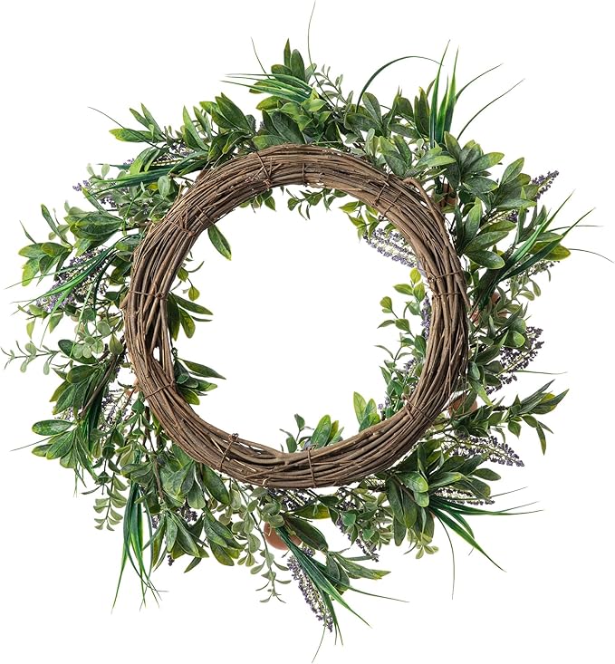 Glitzhome 22" D Easter Wreath with Artificial Easter Eggs Berries and Lavender for Front Door Wall Decor, Spring Easter Garland with Colored Eggs Berries Holiday Decoration