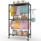 Heavy Duty Rolling Clothes Rack,Load 730LBS Clothing Racks for Hanging Clothes,Free Standing Closet Organizers and Storage Garment Racks with Wheels,2 Rods,Side Hooks,80"H x 45"W x 16"D