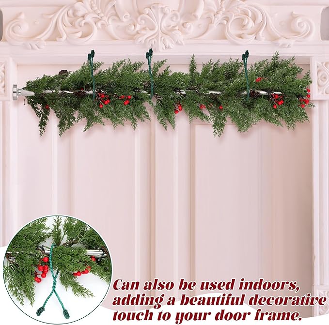 Leinuosen Christmas Front Door Garland Hanger 43-74 Inch Adjustable Christmas Wreath Hanger Stainless Steel Retractable Rod with 3 Green Tie Ropes No Nail Screw No Damage for Xmas DIY Hanging(Silver)
