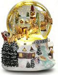 7'' H Christmas Snow Globe with Light up and Musical Spring Decoration Gift, Snowflakes Water Globe, Santa Sleigh Reindeer Resin Snow Globe, Christmas Holiday Indoor Decor.