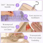 2 Pack Hanging Jewelry Organizer Storage with 39 Pockets, 30 Necklace Hooks Double Sided Wall Mount Earring Holder Organizer Bracelet Necklace Jewelry Display Hanger for Closet Door (Purple)