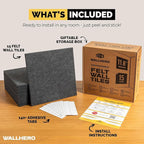 WALLHERO Cork Boards for Office, Dart Board Wall Protector, 59"x36" | 15 Pack | Black Bulletin Board, Cork Board, Cork Board Squares, Homasote Board, Bulletin Board Tiles (Gray Black)