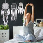 5 Pcs White Jute Crochet Dream Catchers Set, Handmade Bohemian Wall Decor with Feather Tassels – for Bedroom, Living Room, Nursery, Wedding & Boho Home Decoration(White)