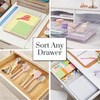 STORi SimpleSort 2-Piece Stackable Clear Drawer Organizer Set | 15" x 6" x 2" Rectangle Trays | Wide Makeup Vanity Storage Bins and Office Desk Drawer Dividers | Made in USA
