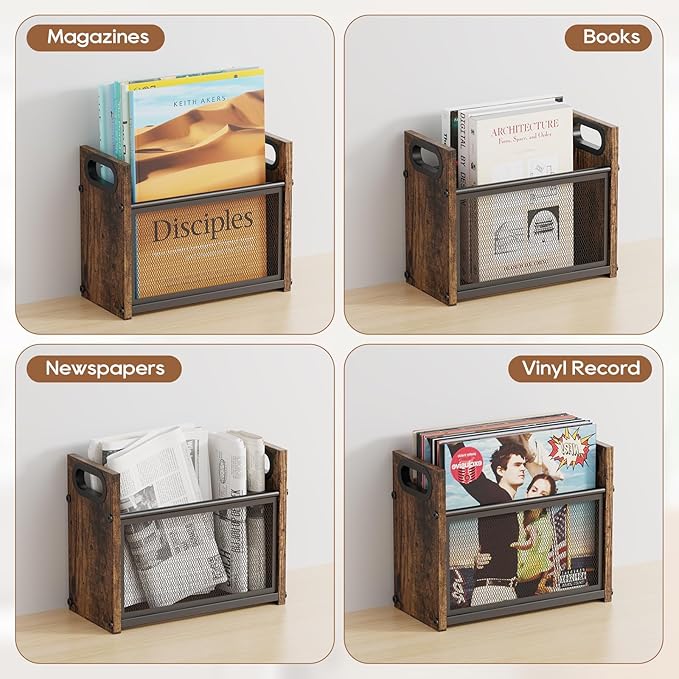 Magazine Holder, Magazine Rack Floor, Rustic Magazine Storage Basket, Farmhouse File Storage Basket Box Bin Folder Organizer Stand for Letters, Magazines, Books, Newspapers