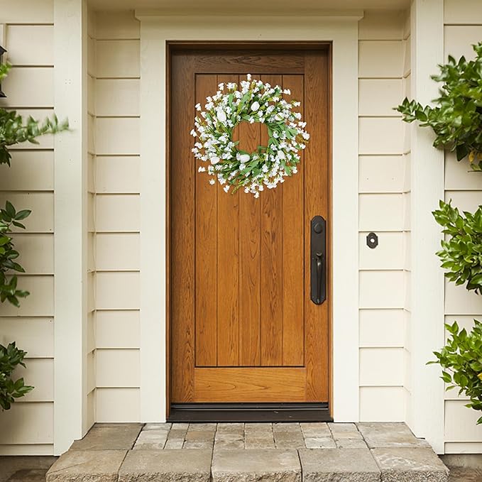 Sggvecsy Spring Summer Wreath for Front Door 22 Inch Artificial White Flower with White Tulips Greenery Leaves Lavender for All Seasons Home Farmhouse Indoor Outdoor Wall Decor