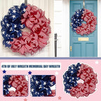 Patriotic Wreaths for Front Door, New 250th Anniversary Decorations, 4th of July Decorations Outdoor, Handcrafted Memorial Day Wreaths, Festival Celebration USA Flag Printed Wreath (A)