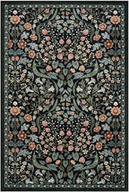 Moynesa Floral Area Rugs 4x6, Boho Washable Living Room Rugs, Non Slip Soft Rugs for Bedroom, Botanical Ultra Thin Entryway Throw Carpet for Kitchen Dorm Bathroom, Black