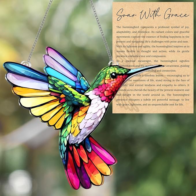 Hummingbird Christmas Ornament, Acrylic Hummingbird Ornament Faux Stained Glass Effect, Hummingbirds Gifts for Women, Bird Lovers, Humming Bird Decor for Home, Christmas Tree, Sympathy Gift Ideas