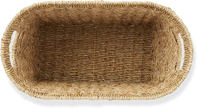 Casafield Woven Magazine Holder with Handles, Natural - Seagrass Storage Basket for Bathroom, Living Room, Home Office