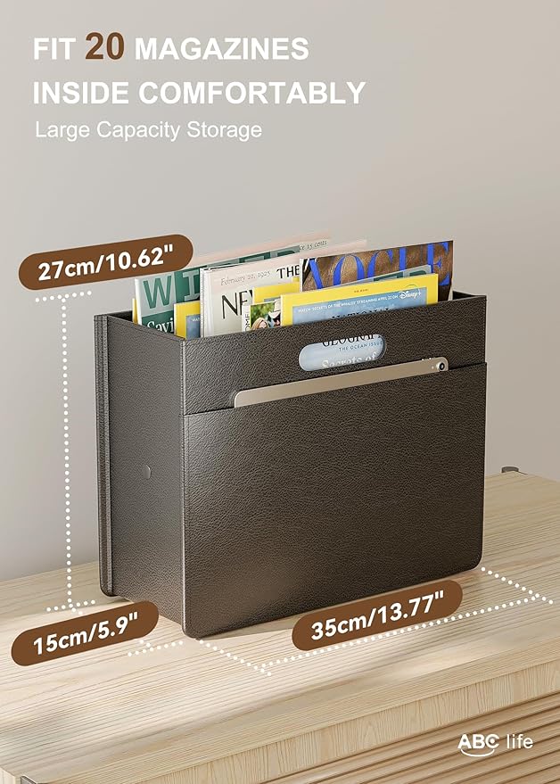 ABC life Magazine Holder Stable Magazine Rack Floor, Foldable PU Leather Newspaper Book Storage Basket Box, Upgraded Magazine File Folder Organizer Free Standing, for Living Room Home Office, Black
