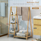 Small Clothes Racks,Kids Clothes Hanging Rack, Bamboo Wood Clothing Garment Rack with Shelves, Free Standing Corner Dress Costume Rack for Small Place,Bedroom,Bathroom, Portable