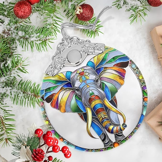 Stained Glass Suncatcher Ornament - Elephant Christmas Decorations - Christmas Ornaments for Tree - Holiday Present Ideas - Gift Exchange