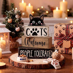 Lineshading 4 Pcs Farmhouse Table Decor Vintage Wooden Black Cat Stacked Sign - "Cats Welcome, People Tolerated" Funny Rustic Tiered Tray Decor for Animal Lovers, Home, Room, Cat Cafe Decorations
