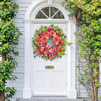 ICX 24 Inch Spring Wreaths for Front Door, Large Spring Summer Outdoor Door Wreath with Pink Peony Tulip Orchid, All Seasons Floral Wreath for Farmhouse Wall Porch Window Home Decor