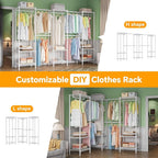 H11 Heavy Duty Garment Rack, Clothing Rack for Hanging Clothes, Extra Large Closet, Freestanding Wardrobe Closet Organizer and Storage with Hanger Rods, Extendable from 7.8 to 10.8 ft, White