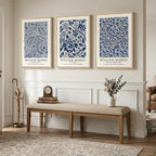 Large Framed Blue William Morris Wall Art Set of 3, Vintage Botanical Floral Canvas Wall Decor Painting, Retro Farmhouse Artwork Prints for Living Room, Bedroom, Hallway, Office, 24x36 Inch