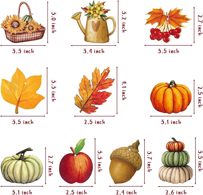 Haooryx 31Pcs Fall Autumn Wood Hanging Ornaments Autumn Wooden Pumpkin Maple Leaves Decorative Pendents for Thanksgiving Day Fall Harvest Party Favor Gift Tag Holiday Home Tree Decorations Supplies