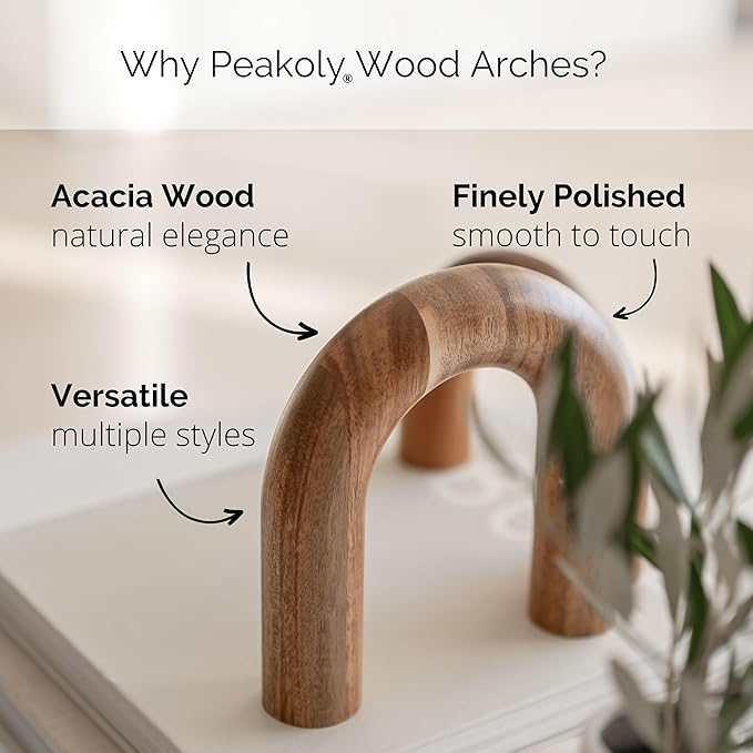 PEAKOLY Wood Arch Bookshelf Decor - Modern Shelf Decor Accents, Decorative Objects for Coffee Table, Entryway Table Sculptures, Minimalist Home Decorations for TV Console, Built in Shelves and Mantle