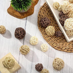 Patelai 36 Pcs Wicker Rattan Balls Decorative Balls for Vase Centerpiece Bowls Orbs Filler for Home Decor,4 Sizes(White, Wood Color, Light Tan, Coffee,2.8'',2.4'',2'',1.6'')