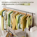 Clothes Rack Load 450 LBS, Heavy Duty Garment Rack, Standing Rolling Metal Hanging Clothes with Sturdy Wheels & Shelves, Silver