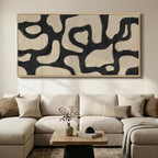 Oversized Framed Abstract Horizontal Wall Art for Living Room, Modern Neutral Black Beige Canvas Artwork for Walls, Extra Large Mid Century Paintings Print for Hallway Dining Room Wall Decor, 72x36 In