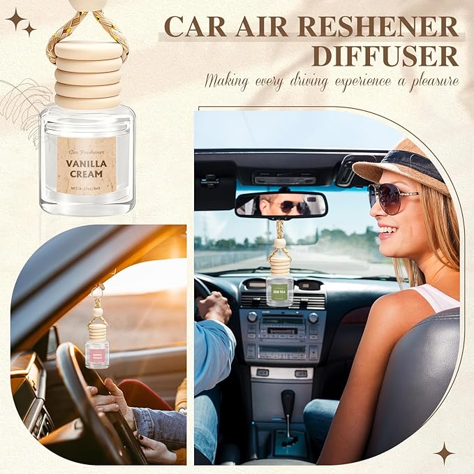 AROIC Car Air Freshener, 18 Pack Long Lasting Hanging Car Air Freshener Diffuser Set for Women & Men, 6 Scents Essential Oil Vehicle Aroma Fragrance Valentines Day Gift (8ml Each)