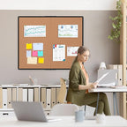 Extra Large Cork Bulletin Board 48" X 48", Foldable Notice Pin Board for Wall, Black Aluminum Framed 4'x4' Corkboard, Wall Mounted Noticeboard with 36 Push Pins for School, Home & Office