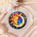 Sun and Moon Christmas Ornaments Decorative Ornament Round Acrylic Stained Glass Effect Window Hanging for Celestial Decor Moon Decor Sun Decor Sun, Hanging Tree Thanksgiving Gifts