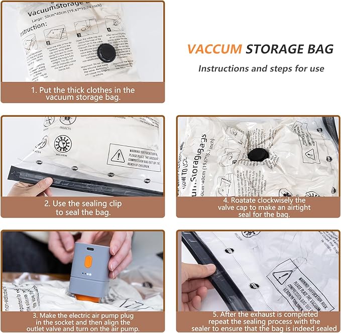 Fast-Charging Wireless Pump and 9 Pack Vacuum Compression Storage Bags,Multi-Size Combo 70% Space Saving for Clothing, Bedding & Seasonal Storage & Space Saver for Luggage